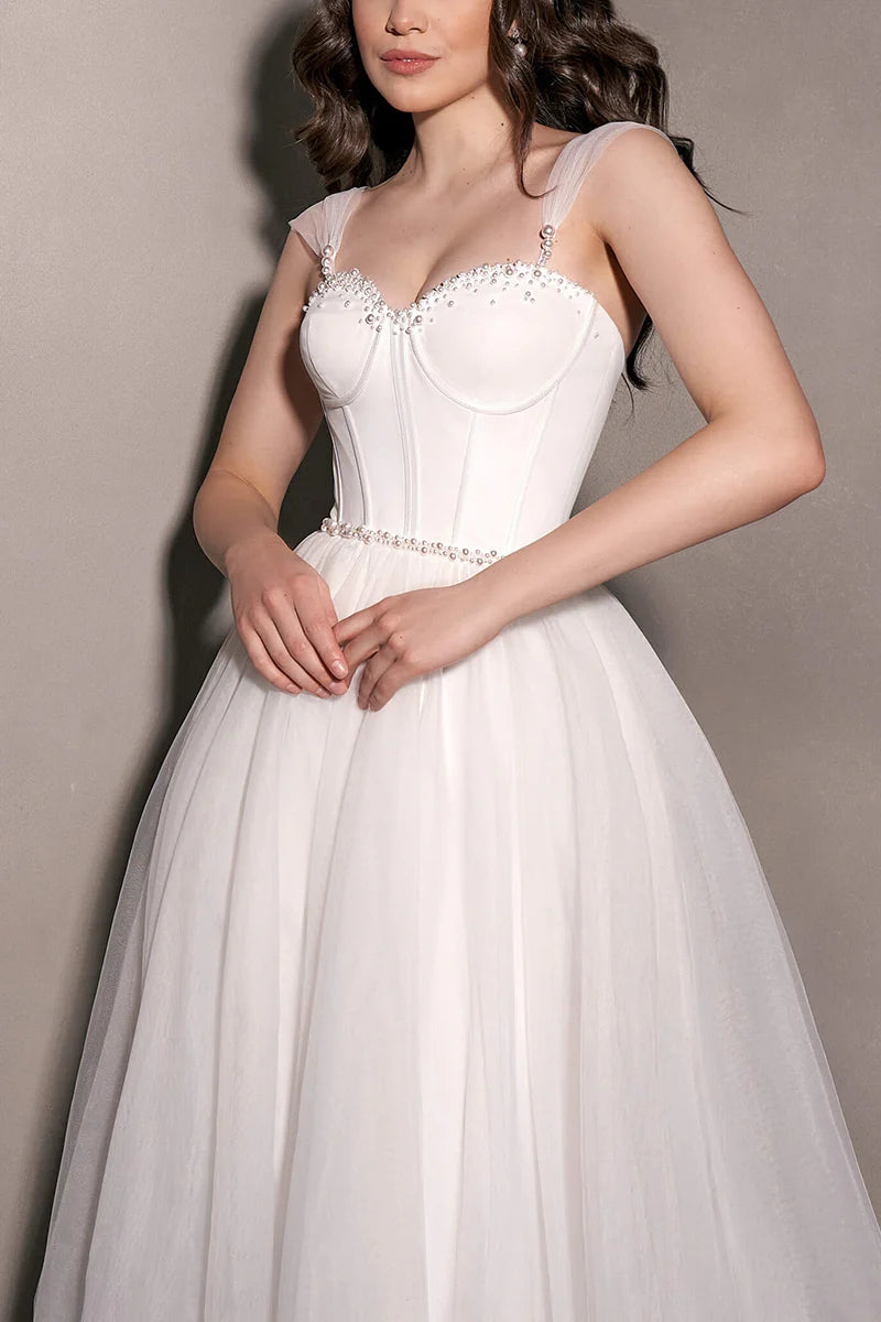 Ivory Tulle A-Line Sweetheart Back Zip Floor-Length Dress