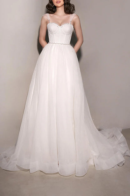 Ivory Tulle A-Line Sweetheart Back Zip Floor-Length Dress