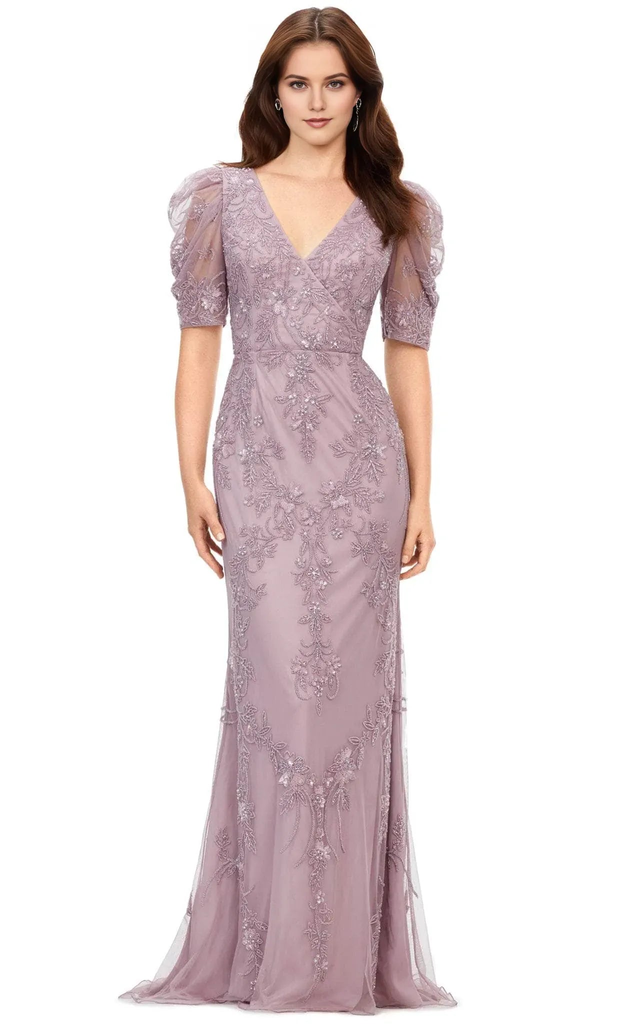 Romantic Mermaid Deep V Puff Sleeve Open Back Train Length Prom Dress