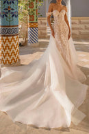 Romantic Mermaid Sweetheart Off-Shoulder Lace-Up-Back Train-Length Wedding Dress