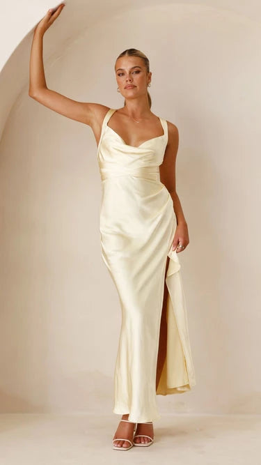 Romantic Sheath Cowl-Neck Sleeveless Cross Back Floor Length Evening Dress