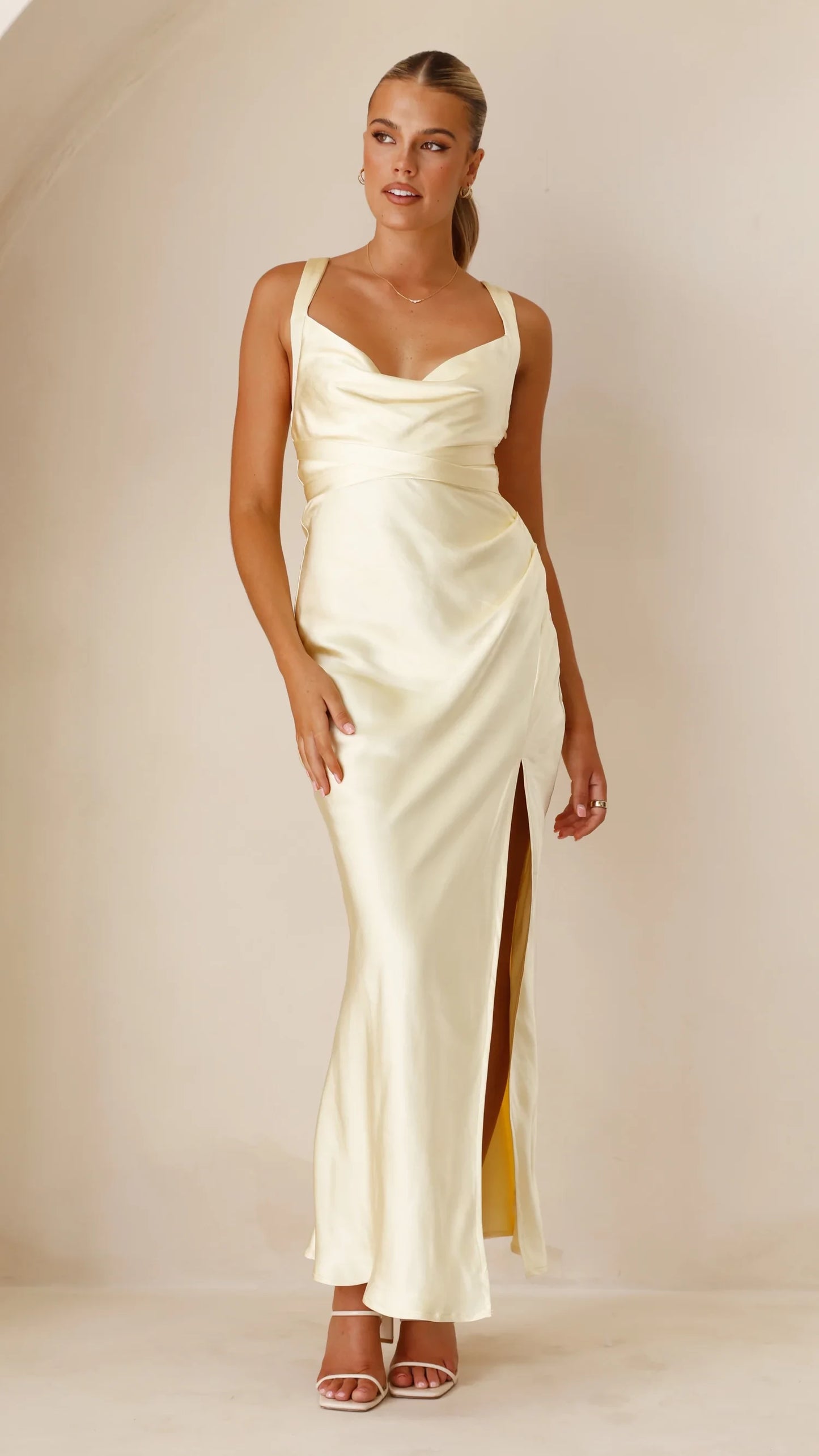 Romantic Sheath Cowl-Neck Sleeveless Cross Back Floor Length Evening Dress