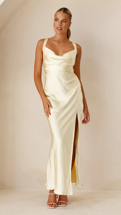 Romantic Sheath Cowl-Neck Sleeveless Cross Back Floor Length Evening Dress