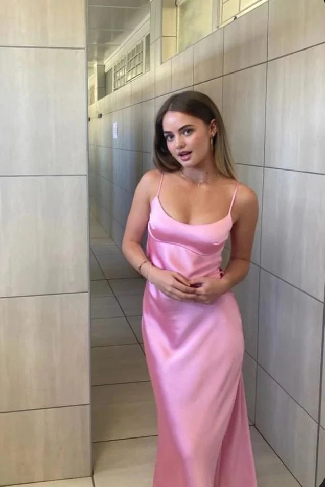 Romantic Slip-Style Cowl-Neck Spaghetti-Strap Open-Back Side-Slit Maxi Evening Dress