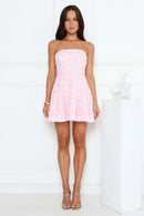 Romantic Floral Textured A-Line Strapless Sleeveless Lace-Up Back Mini Homecoming Party Dresses