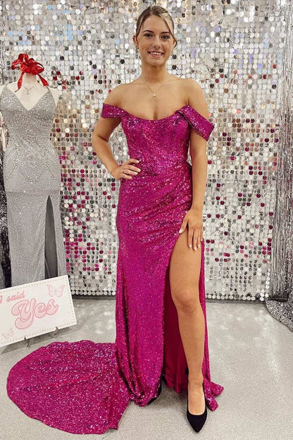 Prom Dresses Sexy Leg Slit Long Off-the-Shoulder Sweetheart Mermaid