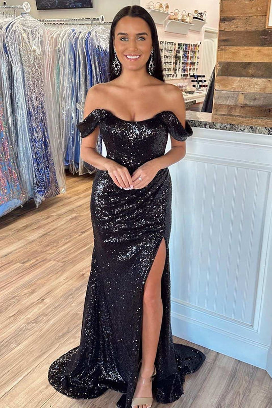 Prom Dresses Sexy Leg Slit Long Off-the-Shoulder Sweetheart Mermaid
