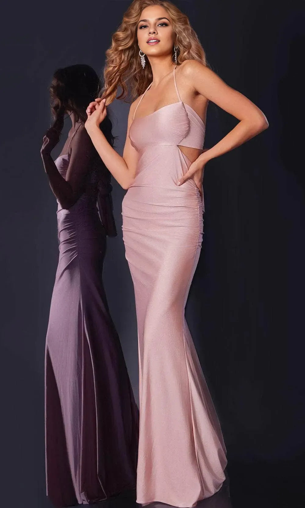 Shimmering Mermaid Square Neck Sleeveless Cut Out Tie Back Floor Length Prom Dress