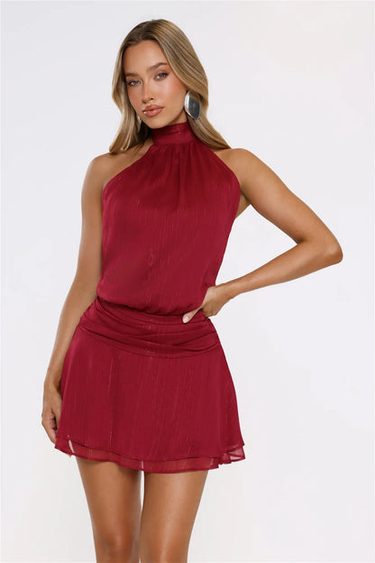 Shimmering A-Line Halter High Neck Sleeveless Open Back Mini Homecoming Dresses