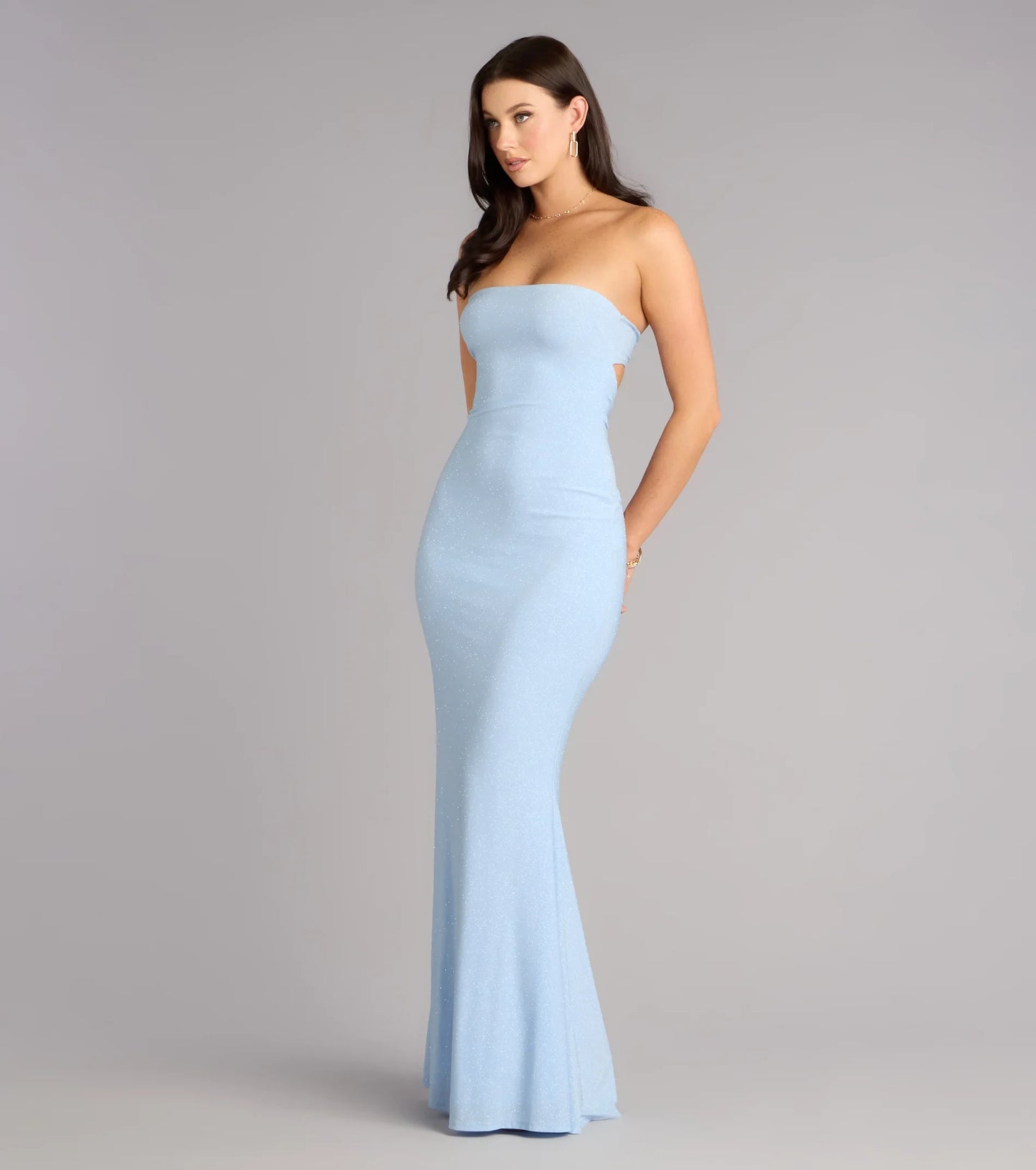 Shimmering Mermaid Strapless Sleeveless O-Ring Open Back Floor-Length Prom Dresses
