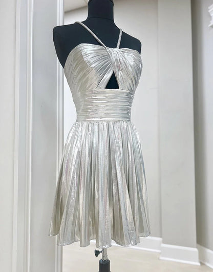 AABEI DRESS For Women Short Prom Dress Sparkle A-Line Spaghetti Strap Keyhole Backless Pleated Dress Affordable Hot Sale Homecoming Dress