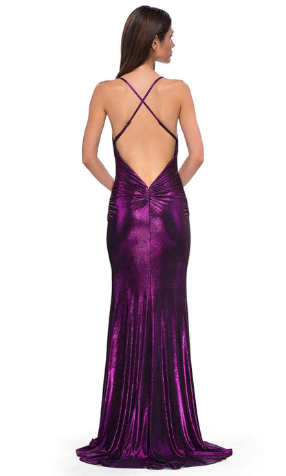 Shiny Mermaid Deep V Sleeveless Crisscross Open Back Floor Length Prom Dress