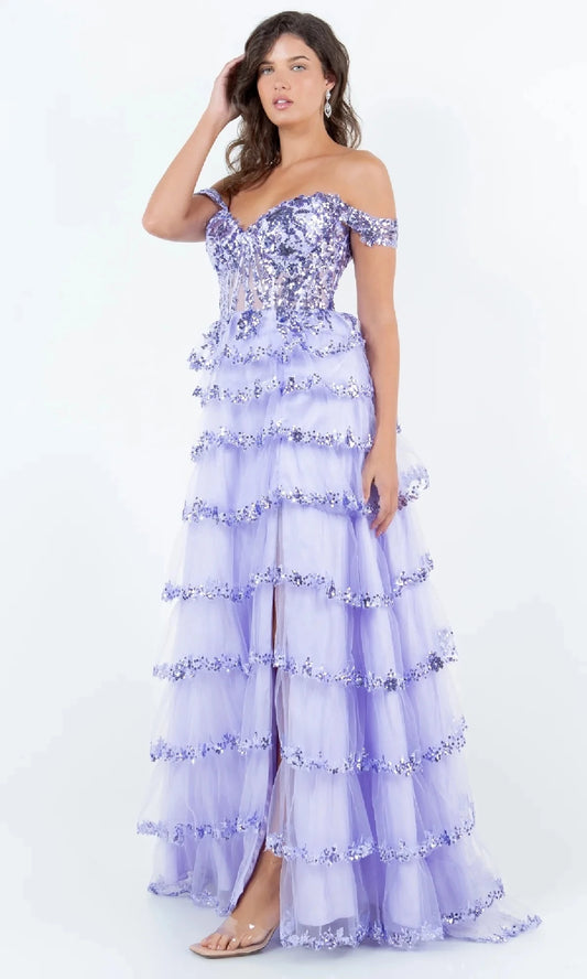 Simple A-Line Sweetheart Off-The-Shoulder Lace-Up-Back High-Slit Floor-Length Prom Dress