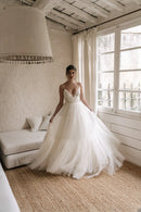 Simple Ball-Gown Plunge-V-Neck Spaghetti-Strap Open-Back Train-Length Wedding Dress