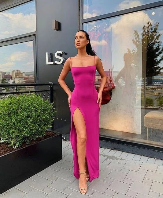 Sleek Bodycon Square Neck Spaghetti Strap Floor-Length Evening Dress