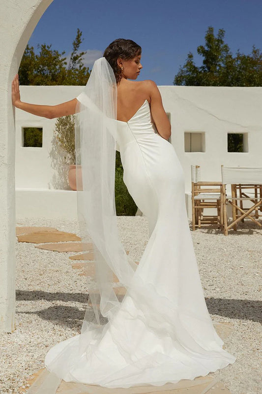 Sleek Mermaid Off-the-Shoulder Sleeveless Open-Back Court Train Wedding Dress