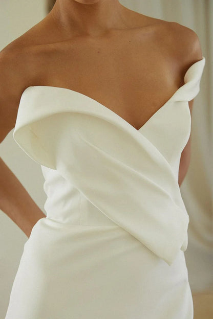 Sleek Mermaid Off-the-Shoulder Sleeveless Open-Back Court Train Wedding Dress