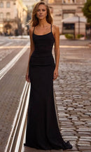 Sleek Mermaid Square Neck Sleeveless Crisscross Open Back Floor Length Prom Dress