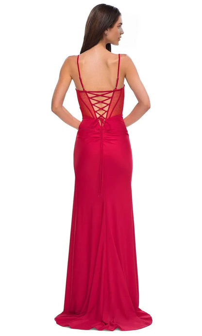 Sleek Mermaid Sweetheart Spaghetti Strap Lace Up Back Train Length Prom Dress
