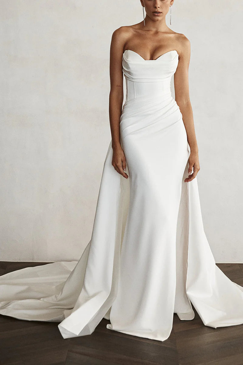 Sleek Mermaid Sweetheart Strapless Open Back Train Length Wedding Dress