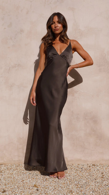 Sleek Sheath Deep V Spaghetti-Strap Open Back Floor Length Evening Dress