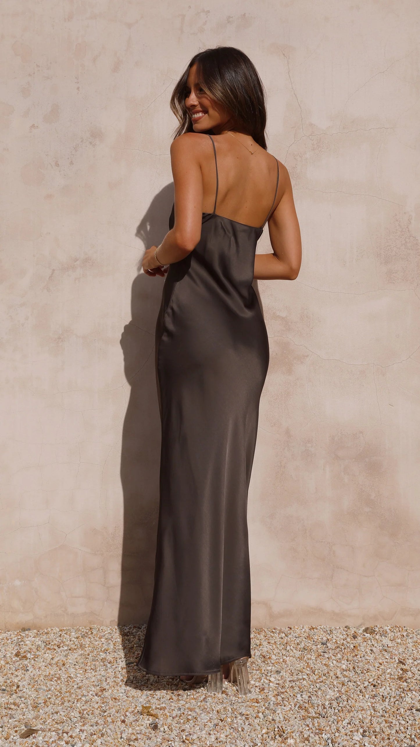 Sleek Sheath Deep V Spaghetti-Strap Open Back Floor Length Evening Dress