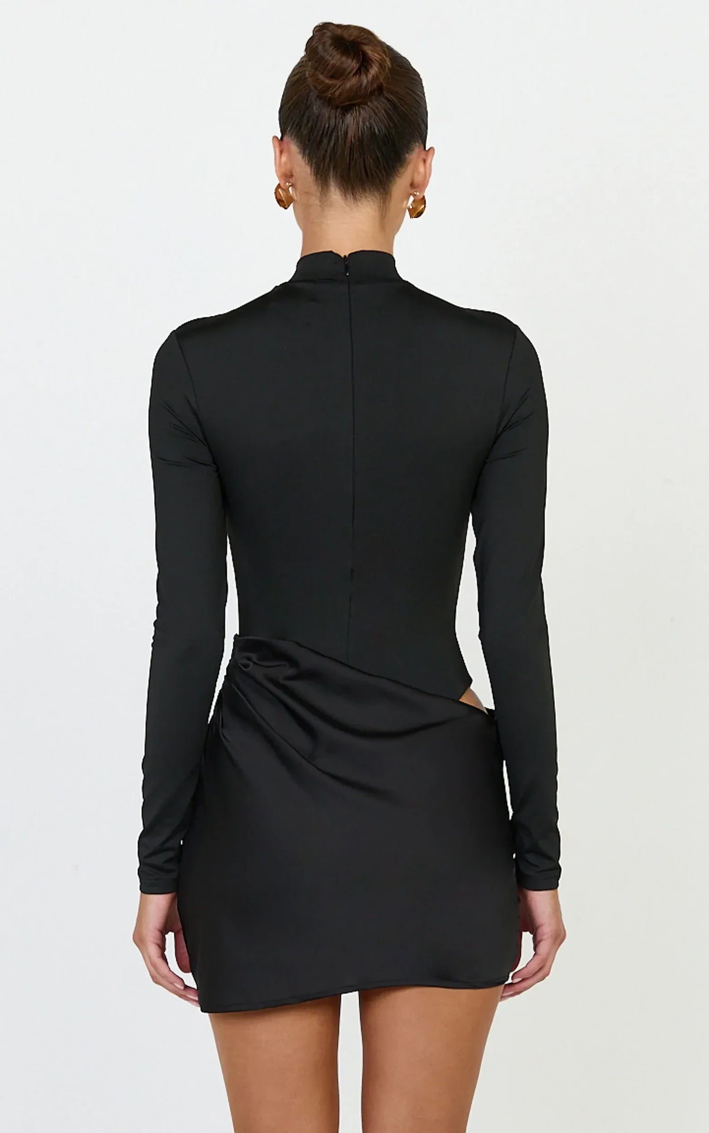 Sleek Bodycon Mock Neck Long Sleeve Concealed Zipper Back Mini Homecoming Dresses
