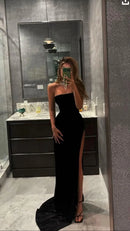 Sleek Mermaid Strapless High‑Slit Floor‑Length Prom Dress