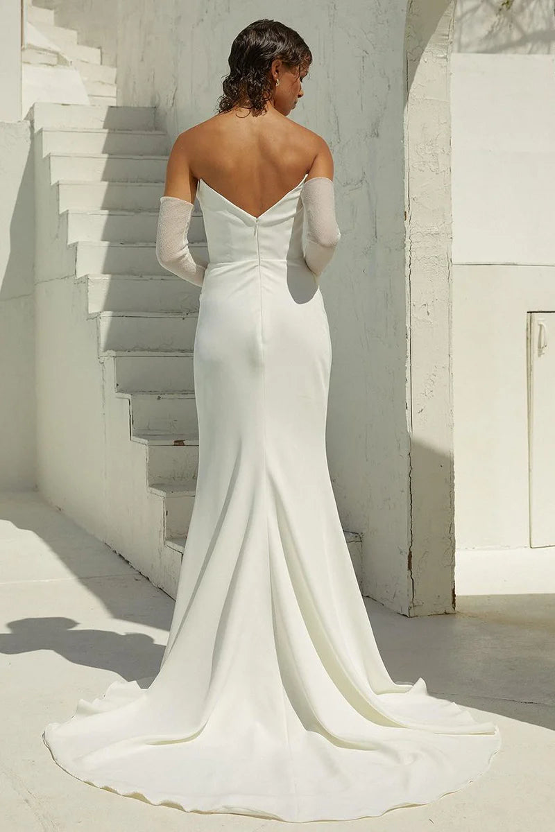 Sophisticated Mermaid Strapless Sheer-Long-Sleeve Open-Back Court Train Wedding Dress