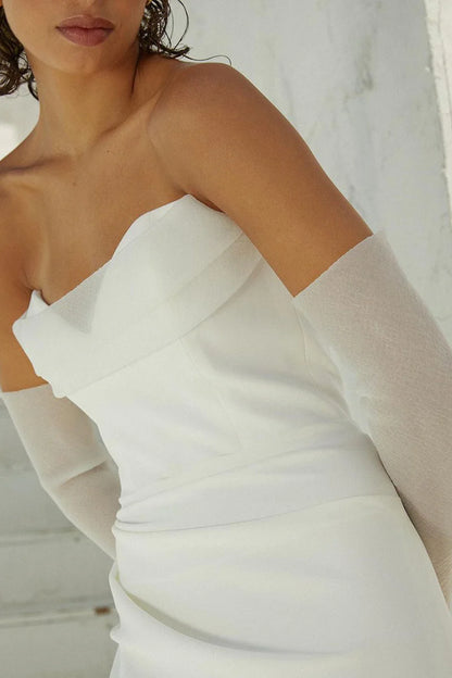 Sophisticated Mermaid Strapless Sheer-Long-Sleeve Open-Back Court Train Wedding Dress