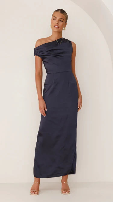 Sophisticated Sheath One Shoulder Sleeveless Open Back Floor Length Evening Dress