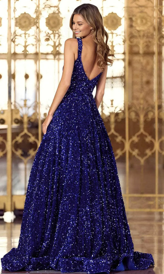 Sparkling Ballgown Square Neck Sleeveless Open Back Train Length Prom Dress