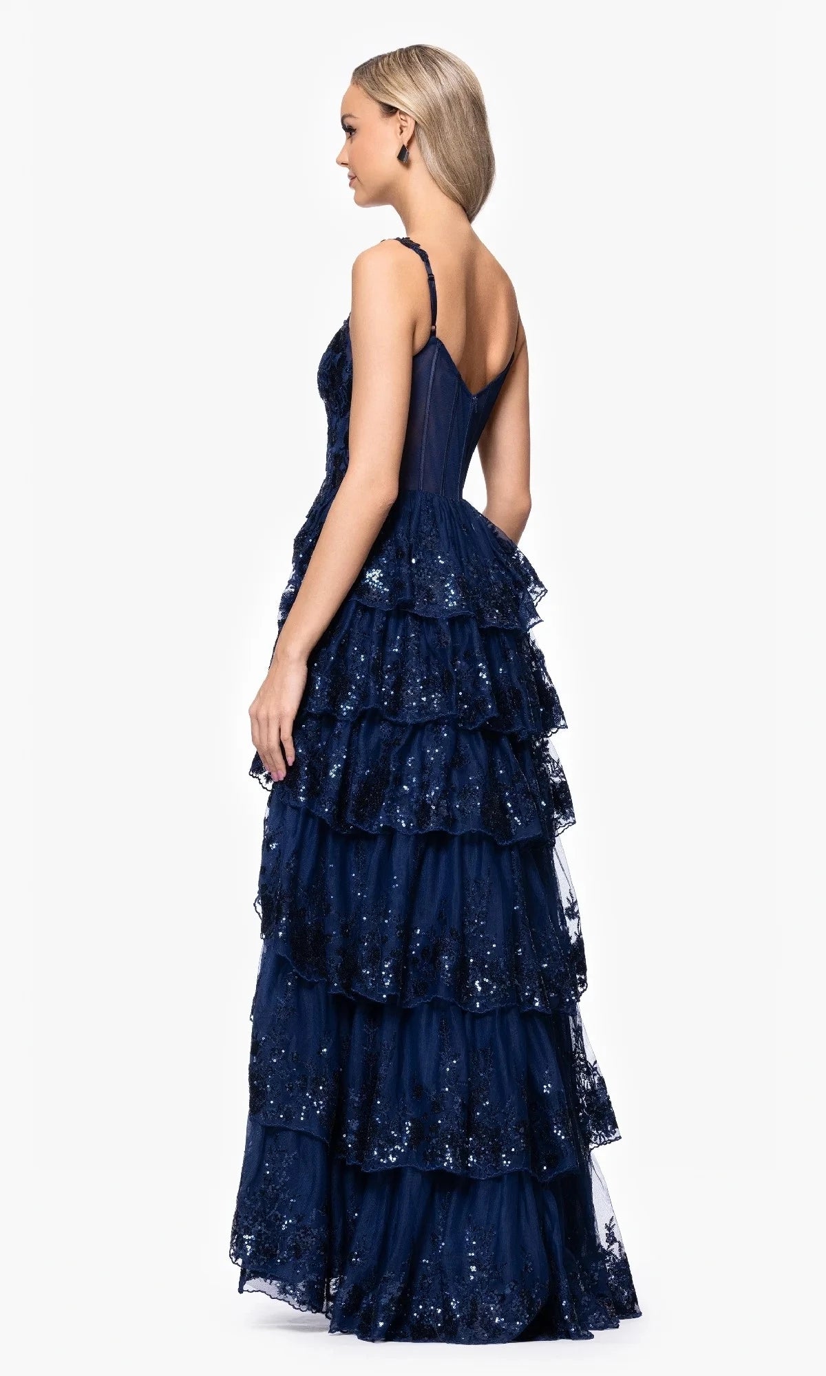 Sparkling Glitter A-Line Sweetheart Spaghetti-Strap Open-Back Floor-Length Prom Dress