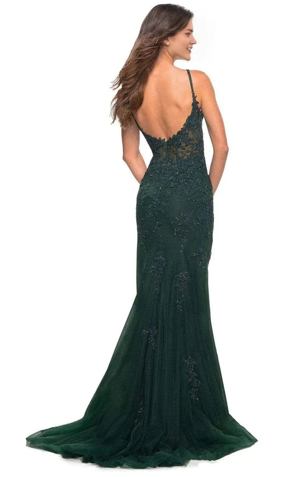Sparkling Mermaid Deep V Spaghetti Strap Open Back Train Length Prom Dress