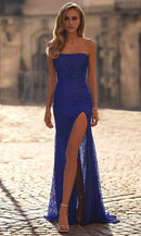 Sparkling Mermaid Strapless Sleeveless Open Back Floor- ength Prom Dress