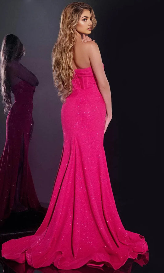 Sparkling Mermaid Sweetheart Strapless Corset Back Train Length Prom Dress