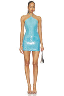 Sparkling Bodycon Halter Sleeveless Open Back Mini Aqua Sequin Homecoming Dress