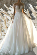 Sparkly Ball Gown Off Shoulder Short Sleeve Open Back Cathedral Train Wedding Dress