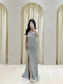Stunning Mermaid Off‑shoulder Sleeveless Solid‑back Train‑length Slit Prom Dress