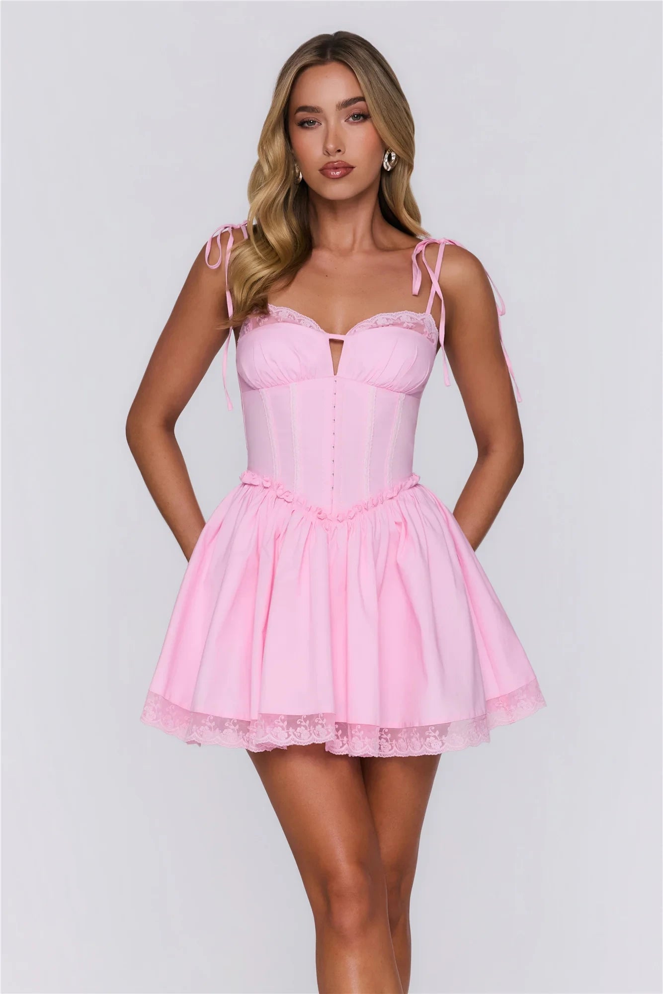 Sweet A-Line Sweetheart Tie-Shoulder Sleeveless Shirred Back Mini Homecoming Dresses