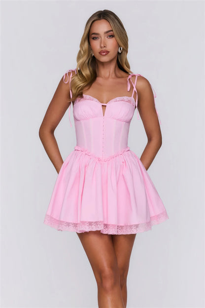 Sweet A-Line Sweetheart Tie-Shoulder Sleeveless Shirred Back Mini Homecoming Dresses
