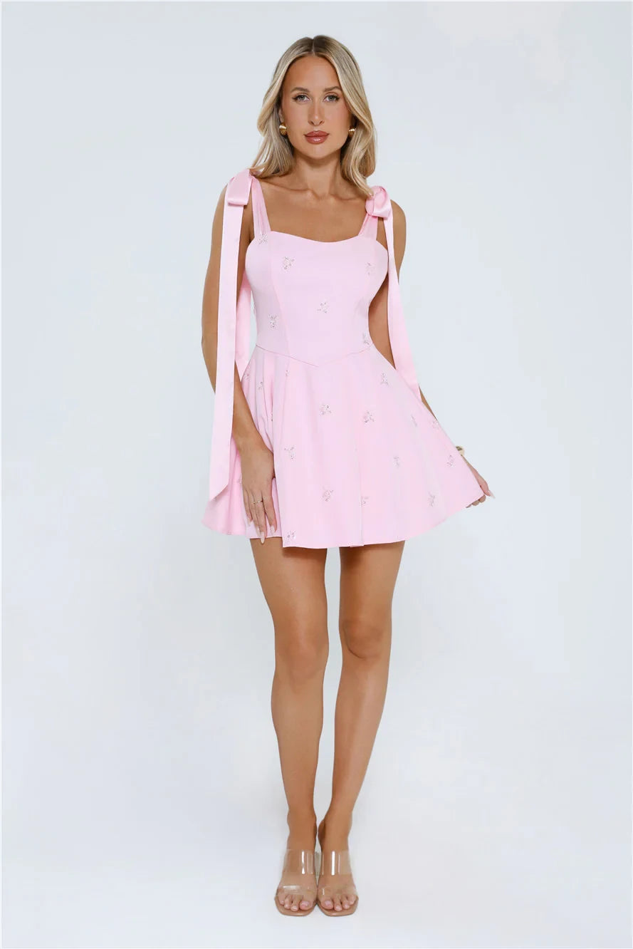 Sweet Sparkling A-Line Square Neck Tie-Shoulder Sleeveless Mini Homecoming Dresses