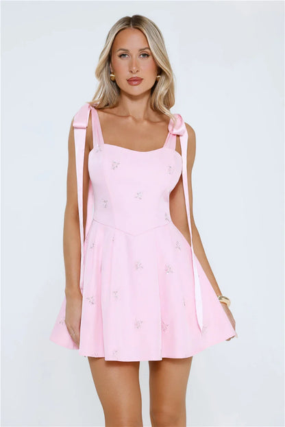 Sweet Sparkling A-Line Square Neck Tie-Shoulder Sleeveless Mini Homecoming Dresses
