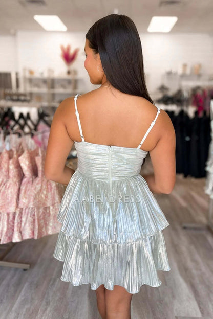AABEI DRESS New Homecoming Dress Fashion A-Line Sweetheart Spaghetti Straps Pleated Beadwork Cute Short Prom Dresse