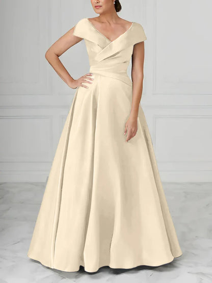 Mother Of The Bride Dresses A-Line Princess V-Neck Satin Elegant Dresses