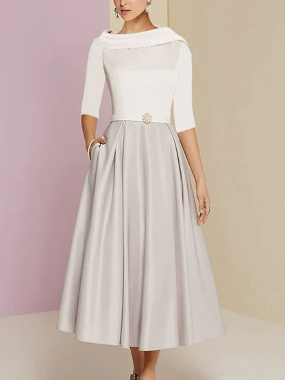 Mother Of The Bride Dresses A-Line/Princess Jewel Neck Half Sleeve Tea Length
