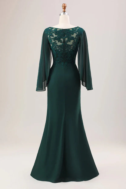 Mother Of Bride Dress Glitter Mermaid Chiffon Long Sleeves