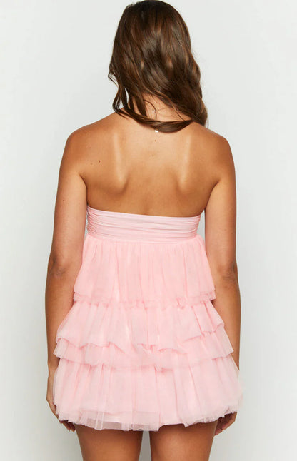 Tiered A-line Strapless Ruched-side Zip-back Mini Homecoming Dresses