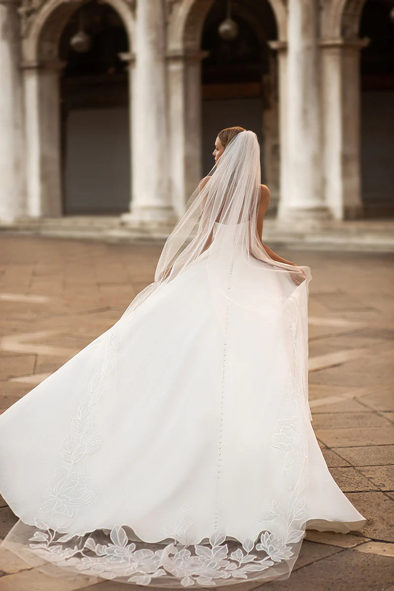 Timeless A-Line Sweetheart Detachable Long Sleeve Button Back Train Length Wedding Dress