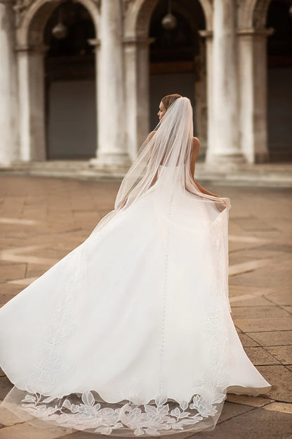 Timeless A-Line Sweetheart Detachable Long Sleeve Button Back Train Length Wedding Dress